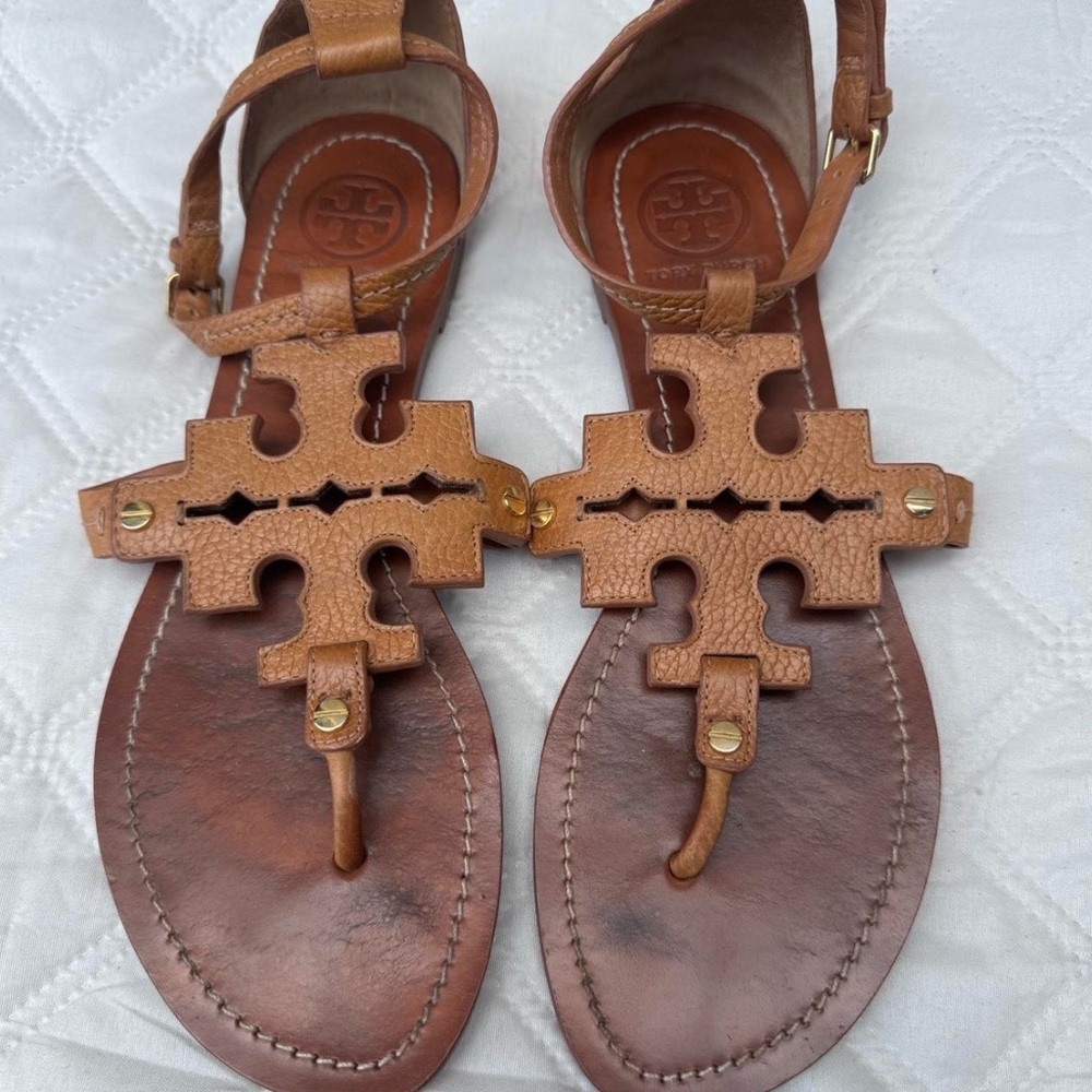 Tory Burch Brown Leather Strap with White Size Marking